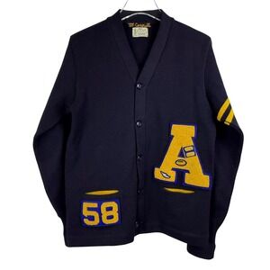 VINTAGE 50s VARSITY Octonek SEATTLE Letterman Sweater Navy Men MEDIUM WOOL